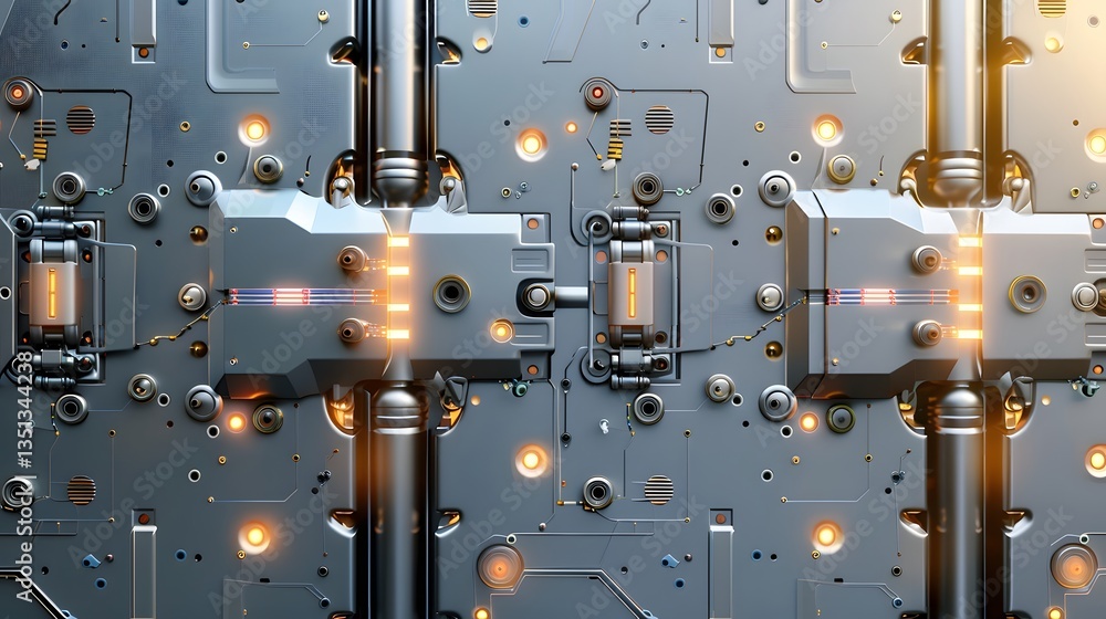 Poster seamless robotic exoskeleton pattern featuring metallic plates high tech synthetic muscles and a pow