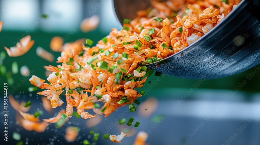 Poster chitosan, close-up of shrimp shells being processed for use in various applications, highlighting te