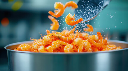 Chitosan, Close-up of shrimp shells being processed in a high-fidelity image for commercial use.