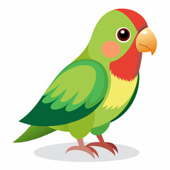 Colorful parrot sitting on a branch with a white background, vector illustration of a tropical bird with vibrant feathers