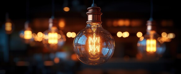 Illuminated Edison Bulbs in Cafe, Warm Glow