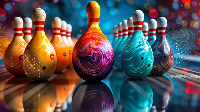Vibrant Bowling Pins: A Colorful Strike Ready