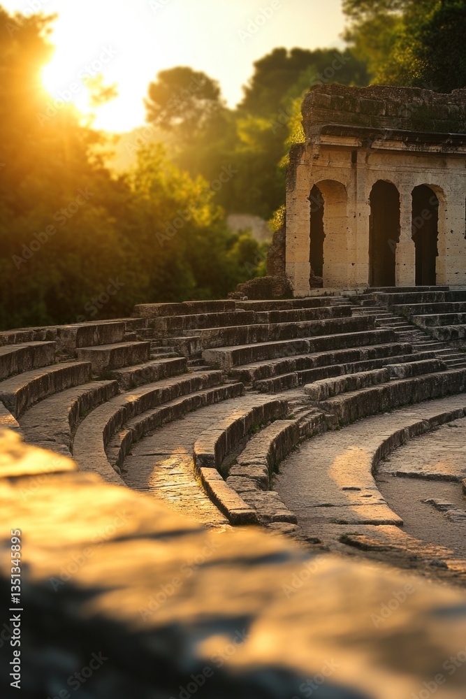 Aufkleber a stone structure with the sun setting behind it