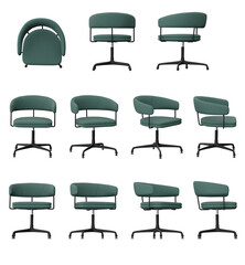 Green Chair from different angle isolated on transparent background, 3d rendered illustration