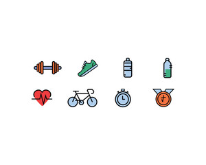 Minimalist Fitness & Sports Icons Set – Gym, Running, Cycling, Hydration & More