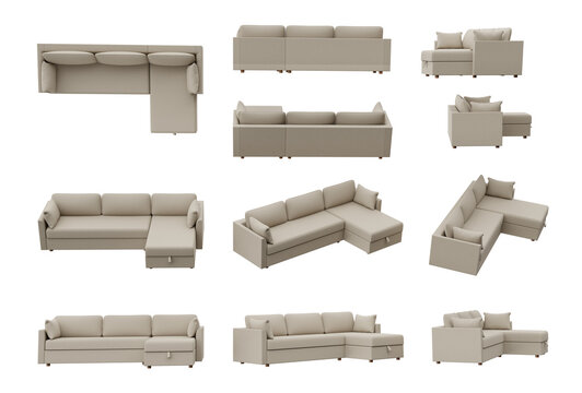 Light Corner 3-seat Sofa from different angle isolated on transparent background, 3d rendered illustration