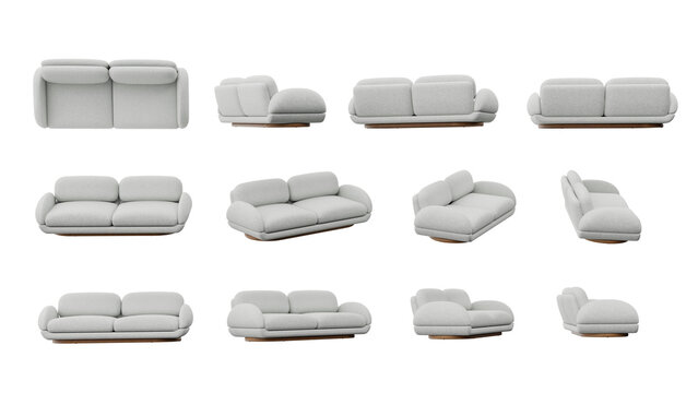 White Modern Sofa from different angle isolated on transparent background, 3d rendered illustration