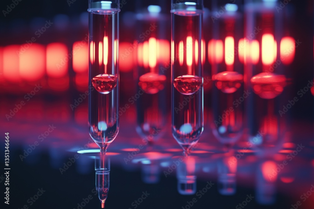 Poster a row of test tubes filled with red liquid