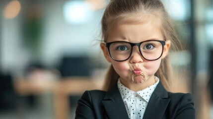 Girl, office, serious face, glasses, business