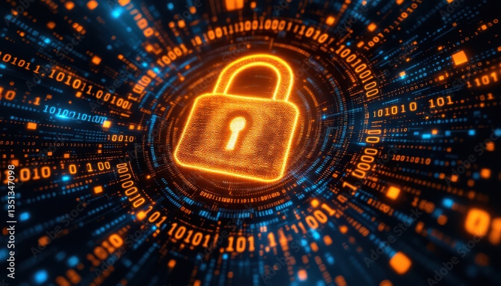 Aufkleber digital lock surrounded by binary code in a cybersecurity concept