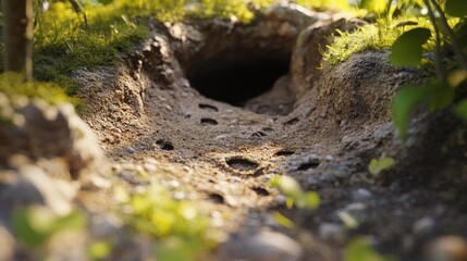 Fototapeta premium A small hole in the ground surrounded by trees