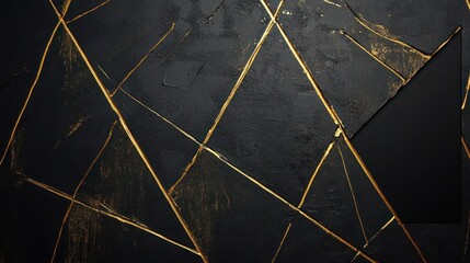 Abstract black textured background with gold lines.  Possible use Modern design, product mockup, presentation