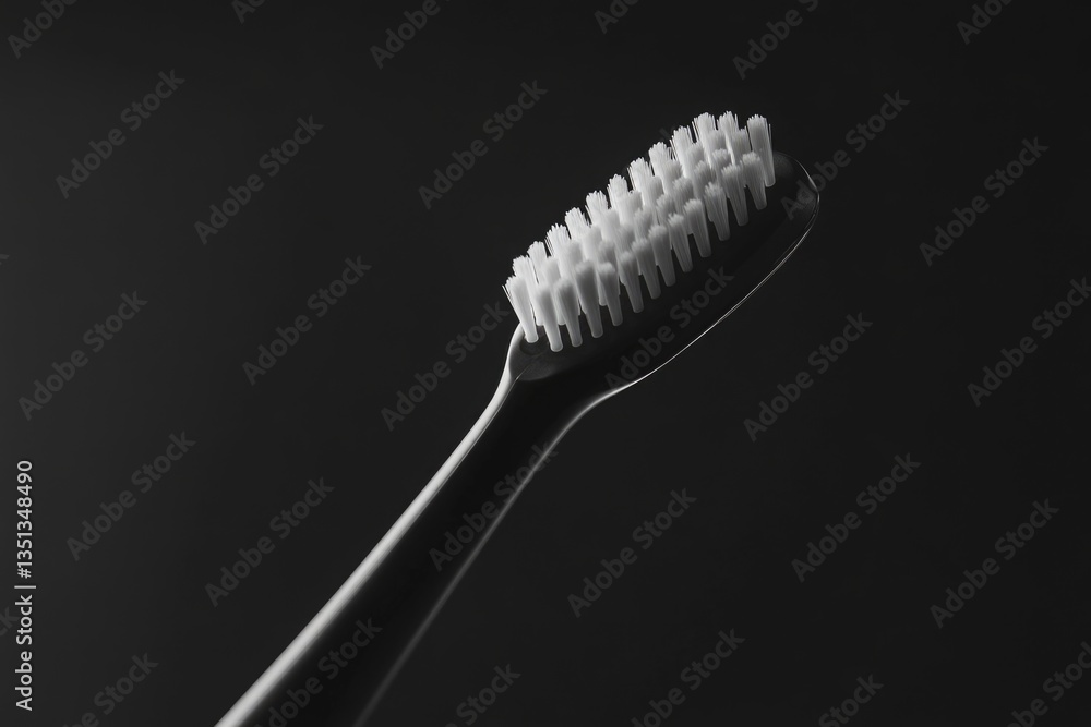 Poster a detailed view of a toothbrush on a dark background