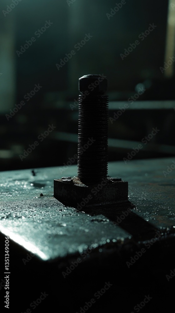 Poster close-up shot of a metal object on a table, useful for product photography or still life composition