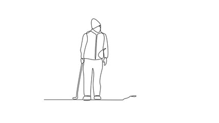 Animated self drawing of Golf sports video design illustration. The people is playing golf golf sports in the field with championship system in simple linear design continuous style video concept.