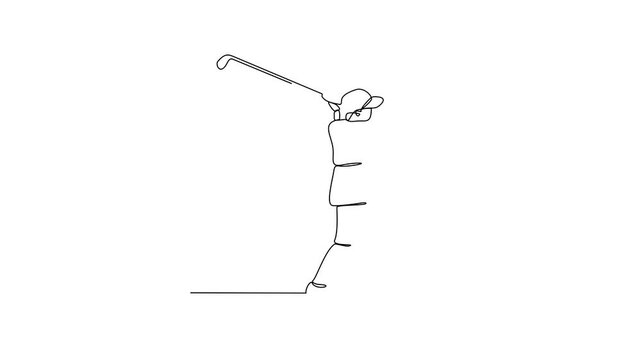 Animated self drawing of Golf sports video design illustration. The people is playing golf golf sports in the field with championship system in simple linear design continuous style video concept.