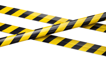 Yellow and black hazard tape  isolated on transparent background. Png