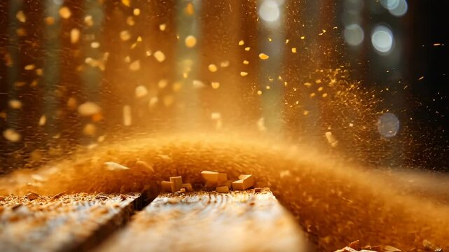 Wood Splinters Exploding; Dynamic Woodworking Image