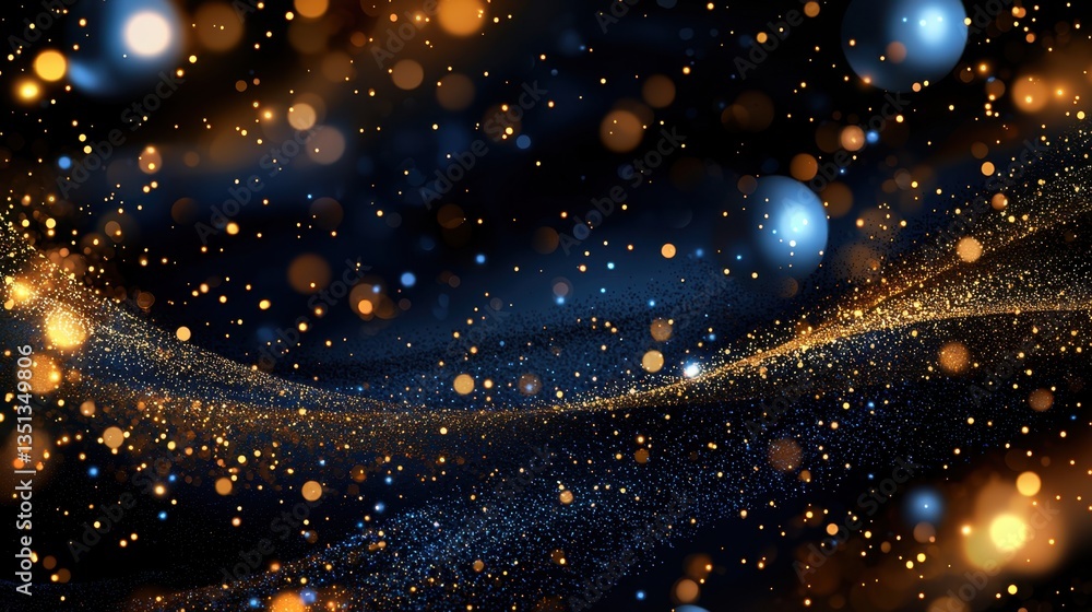 Poster elegant abstract background with golden and blue sparkling light bokeh effects