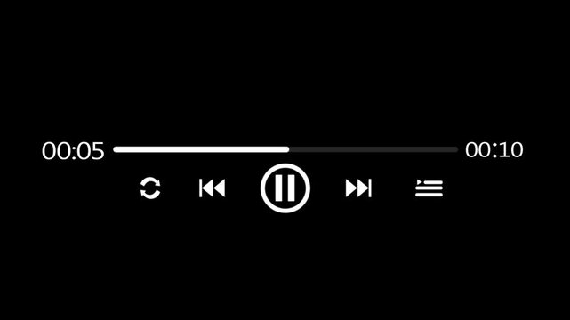 Ten seconds music video player multimedia concept, Audio music timeline bar moving with track on transparent background, Video progress timeline bar