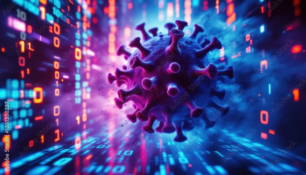 Poster digital virus concept with data streams in a futuristic environment