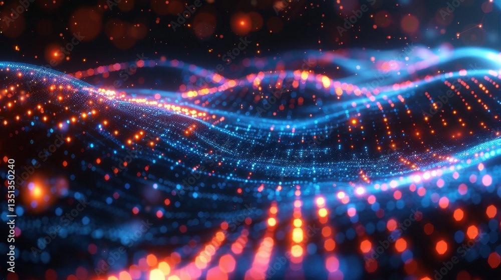 Aufkleber abstract neon light waves and particles in dynamic motion