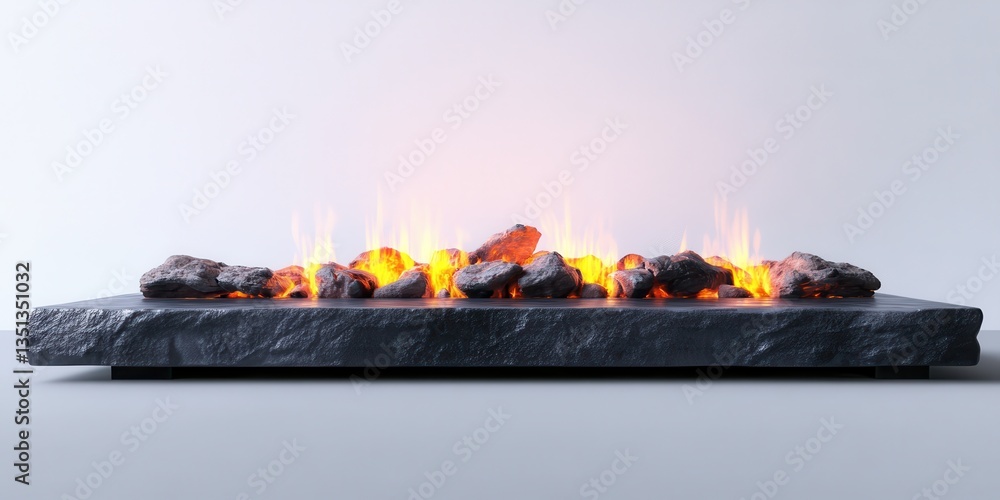Poster glowing ember fireplace: a modern fireplace with a bed of glowing embers creating a warm and invitin
