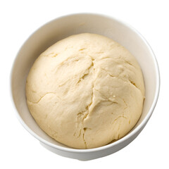 Bread dough in white bowl on top view isolated on transparent background
