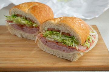 A view of an Italian sandwich roll.