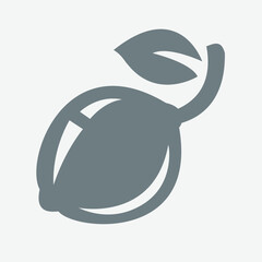 Bright lemon icon with leaf, isolated, clean vector illustration.