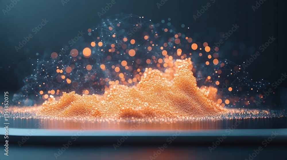 Poster exploring artificial intelligence through digital representations of data and creativity in a modern
