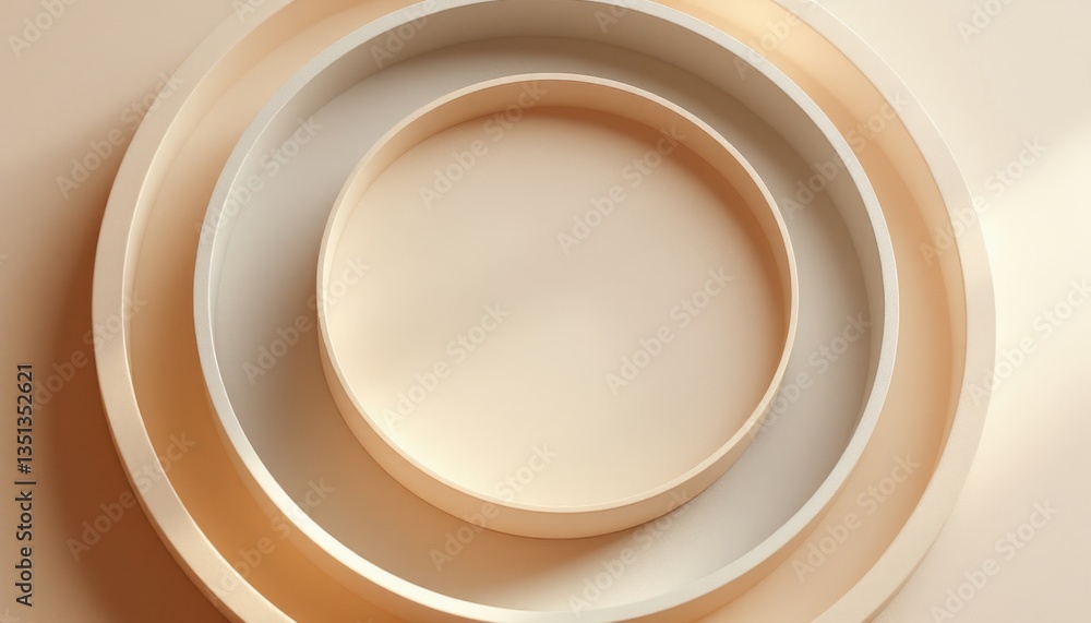 Poster abstract beige circular layers with concentric rings and subtle shadows