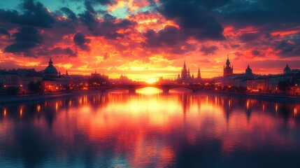 Prague Sunrise Bridge Reflection Dramatic Sky