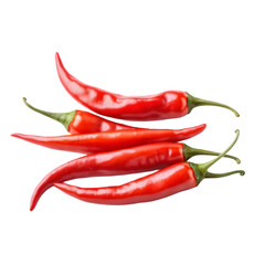 A close-up of fresh red hot chili peppers isolated on a white background