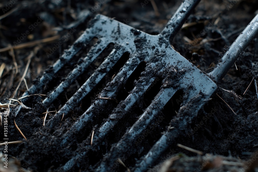 Poster a close-up shot of a fork stuck in the ground, possibly used as a marker or landmark