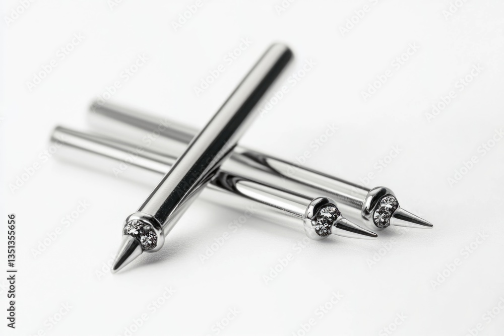 Poster a pair of pens resting on a clean white surface, perfect for use in various office or creative setti