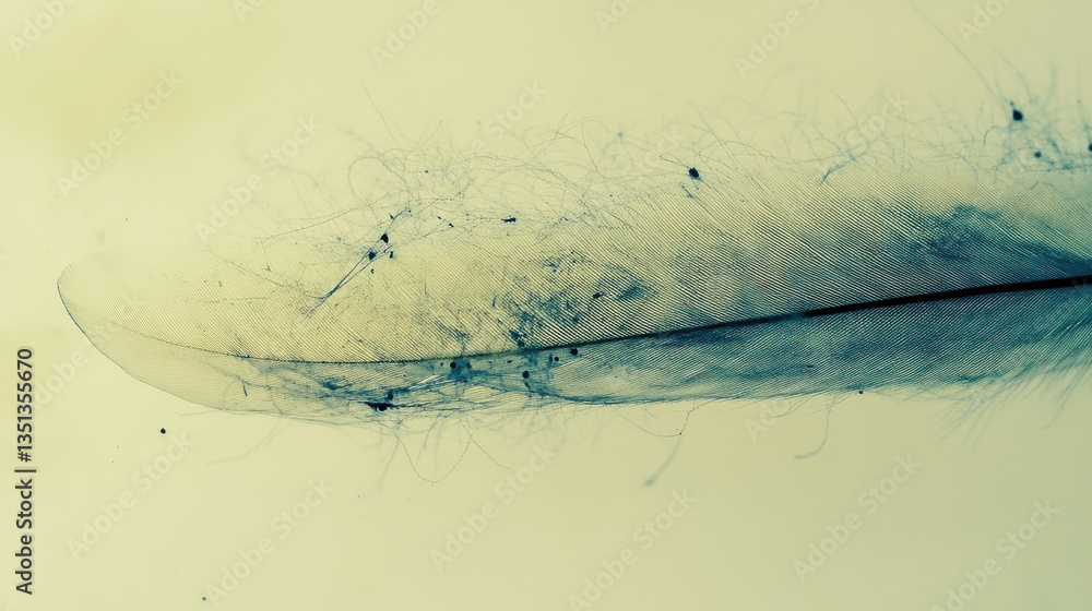 Wall mural a close-up of a transparent feather with light passing through, soft blue hues blending into a cream