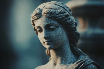Obraz premium A sculpture of a woman with her eyes closed, serene and peaceful