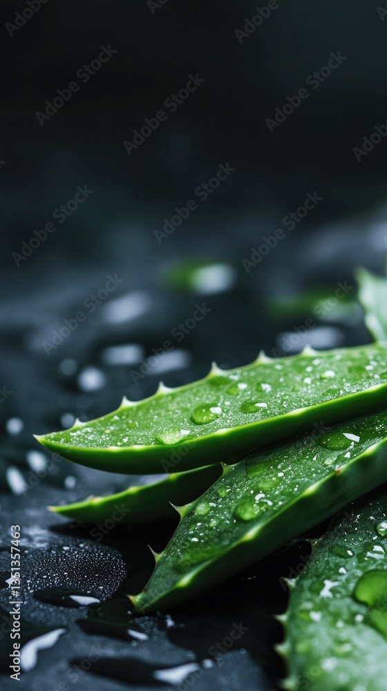 Poster a close-up shot of a leaf with water droplets glistening on its surface, perfect for use in nature-i