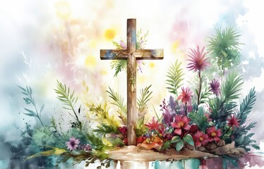 cruz estilo acuarela. semana santa
