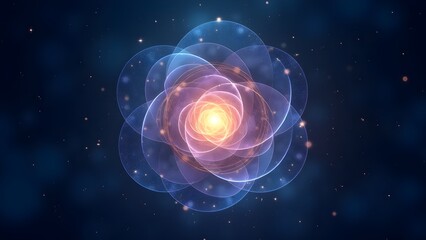 Abstract Geometric Flower in Cosmic Space with Glowing Ornate Pattern Background Design.