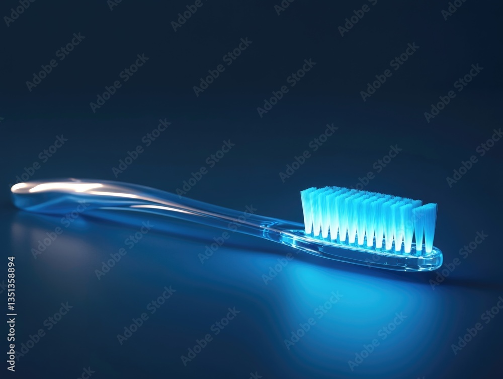 Poster close-up shot of a toothbrush sitting on a table, ready for use