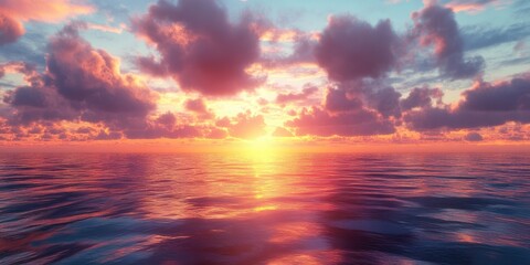 Fototapeta premium A magical sunrise over a tropical river, with reflections of colorful skies and dense rainforests lining the water's edge. 