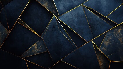 Abstract geometric background with dark navy and gold triangles.  Possible use wallpaper, website background, digital art