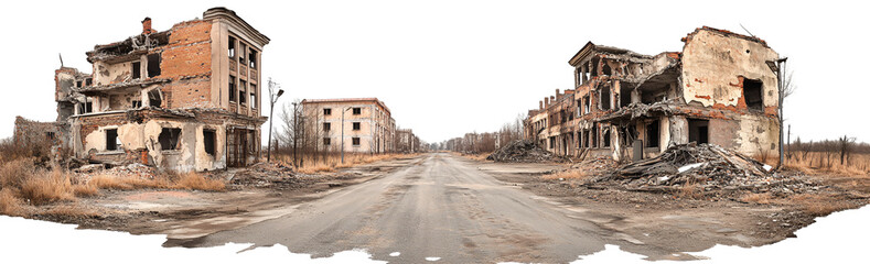 buildings that have been destroyed or collapsed isolated on transparent background
