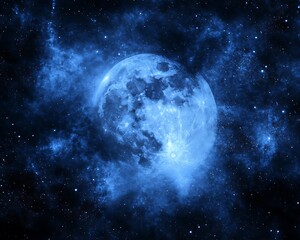 Obraz premium Blue Moon in Cosmic Nebula.