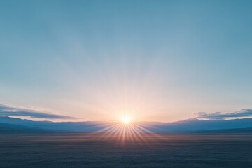 Fototapeta premium serene sunrise casting gentle light over sprawling empty field symbolizes hope tranquility and new beginnings perfect