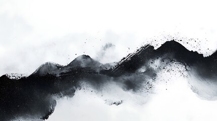 Black Ink Mountainscape Abstract Art.