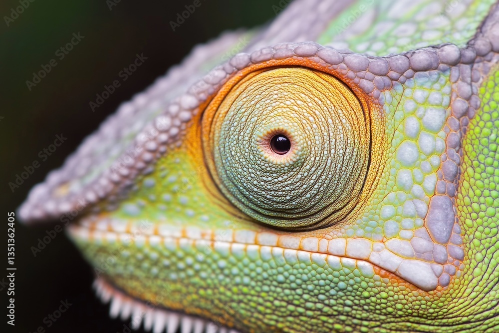 Poster a close-up shot of a chameleon's eye, with intricate details and texture