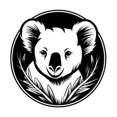 Obraz premium Detailed black and white illustration of a koala head, perfect for graphic design and wildlife projects.